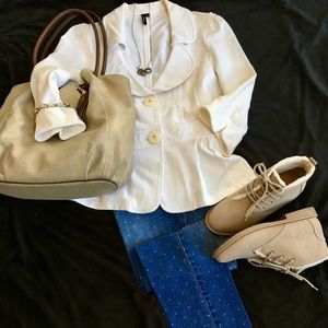 Ivory Peplum Jacket Top with 3/4 Sleeves